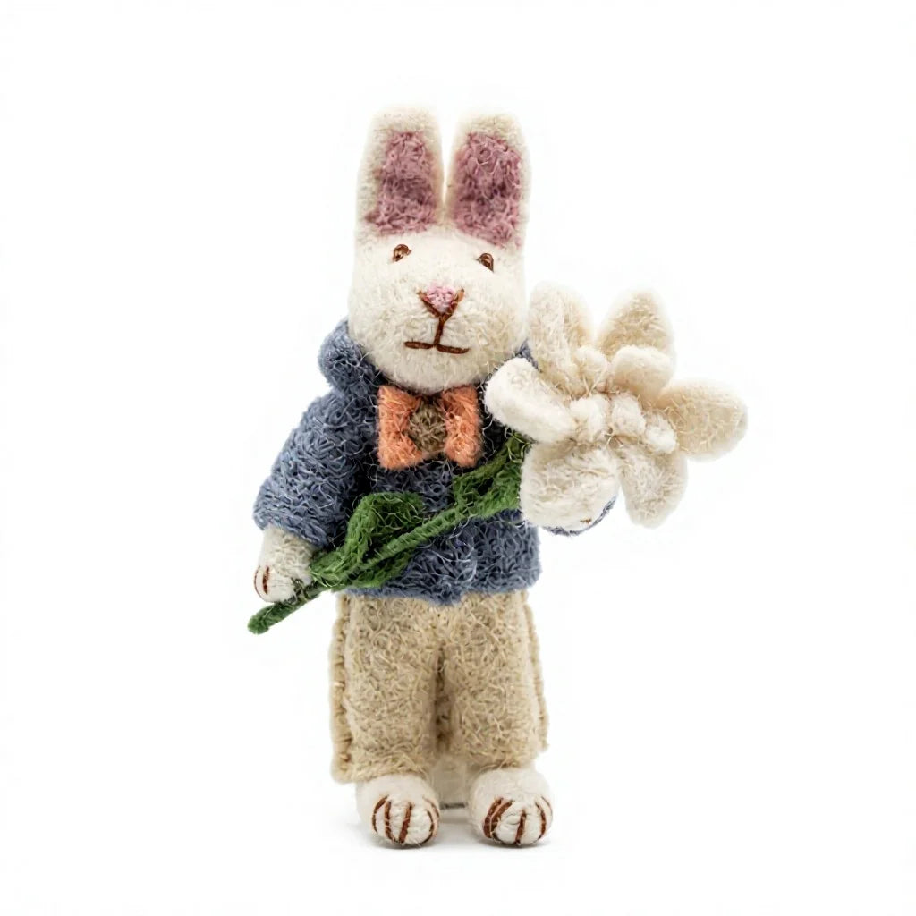 Felt Wool Bunny Rabbit Christmas Decoration with Flower – view 2