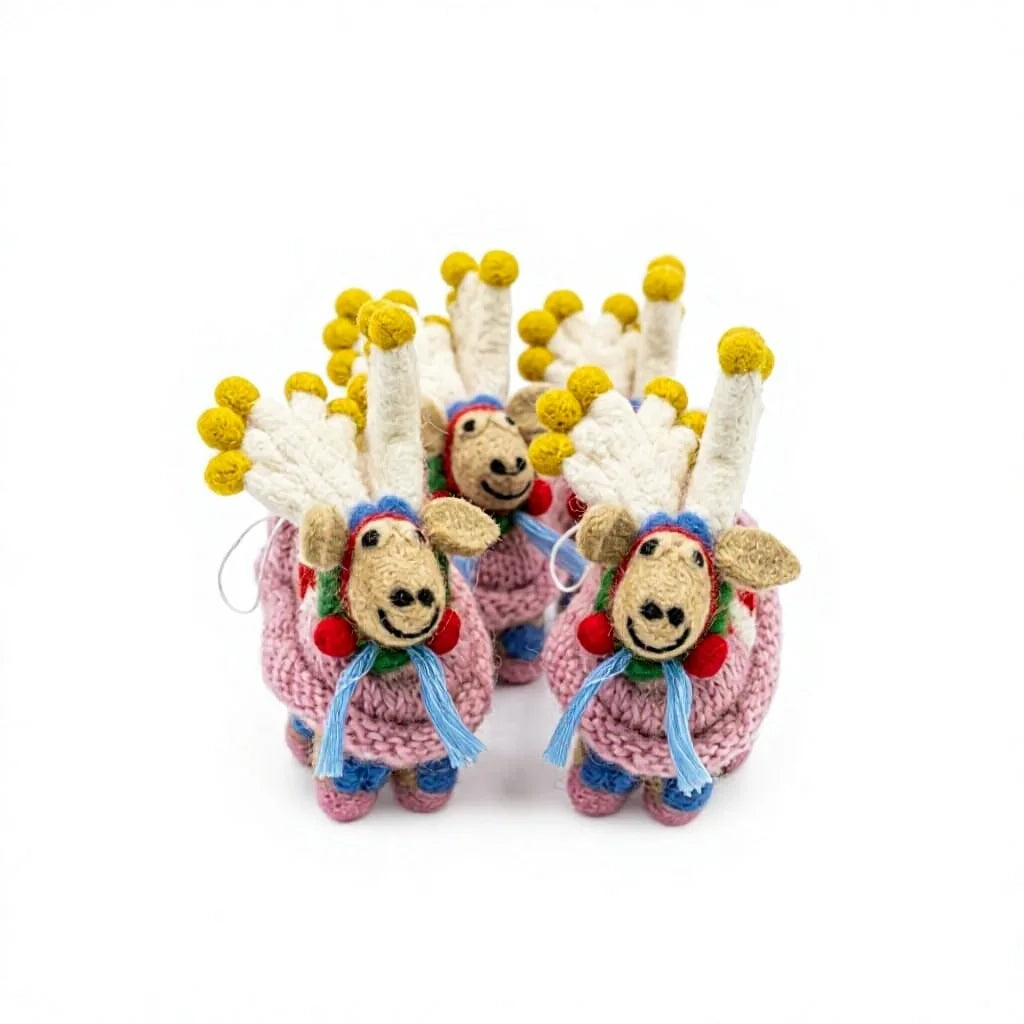 Felt Wool Reindeer Ornament Small Cartoon Christmas Decoration with Ribbon and Pom Pom Antlers – handmade by Best Himalaya