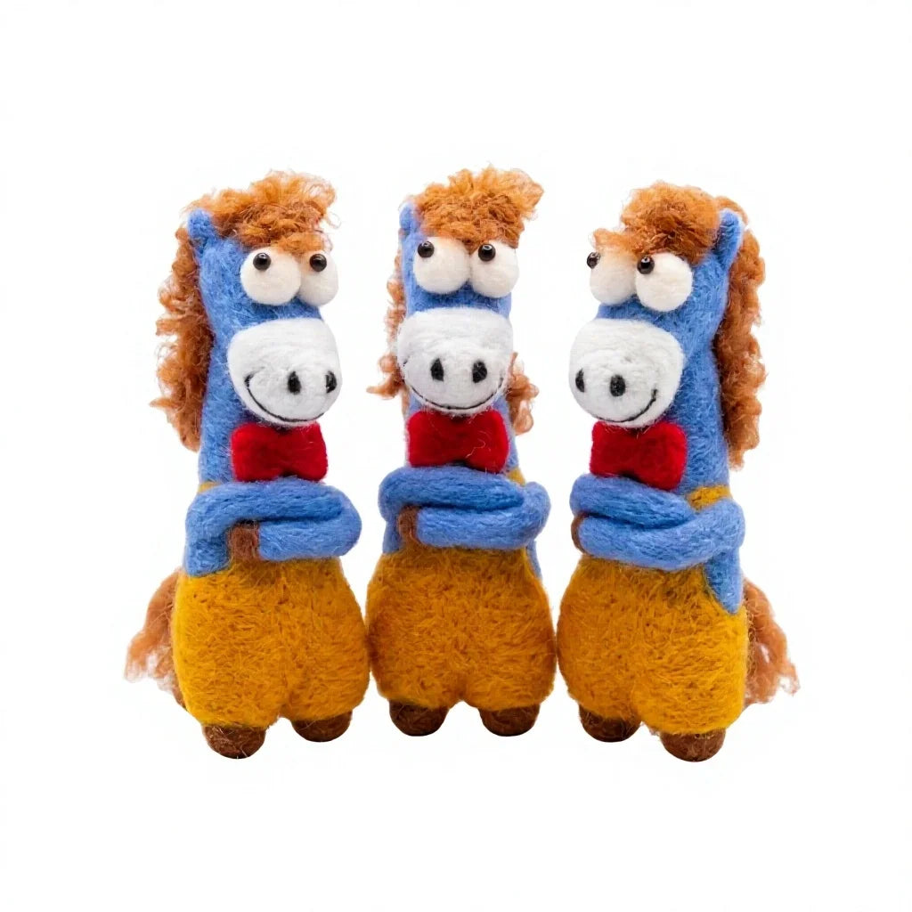 Felt Wool Horse Ornament with Red Bow Tie Cartoon Animal Christmas Decor – handmade by Best Himalaya
