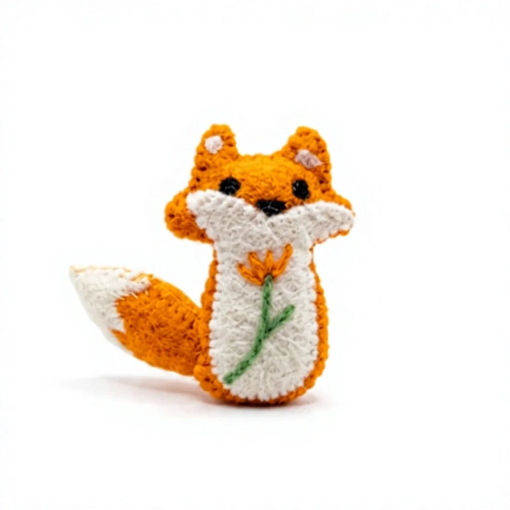 Felt Wool Fox Ornament with Flower Embroidery Small Animal Shape Wall Hanging Christmas Decoration – view 2
