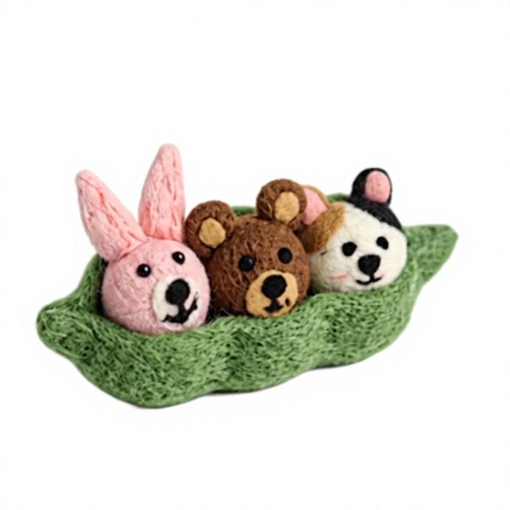 Felt Wool Pea Pod Animal Set Bunny Bear Panda Wall Hanging Christmas Decoration – view 4