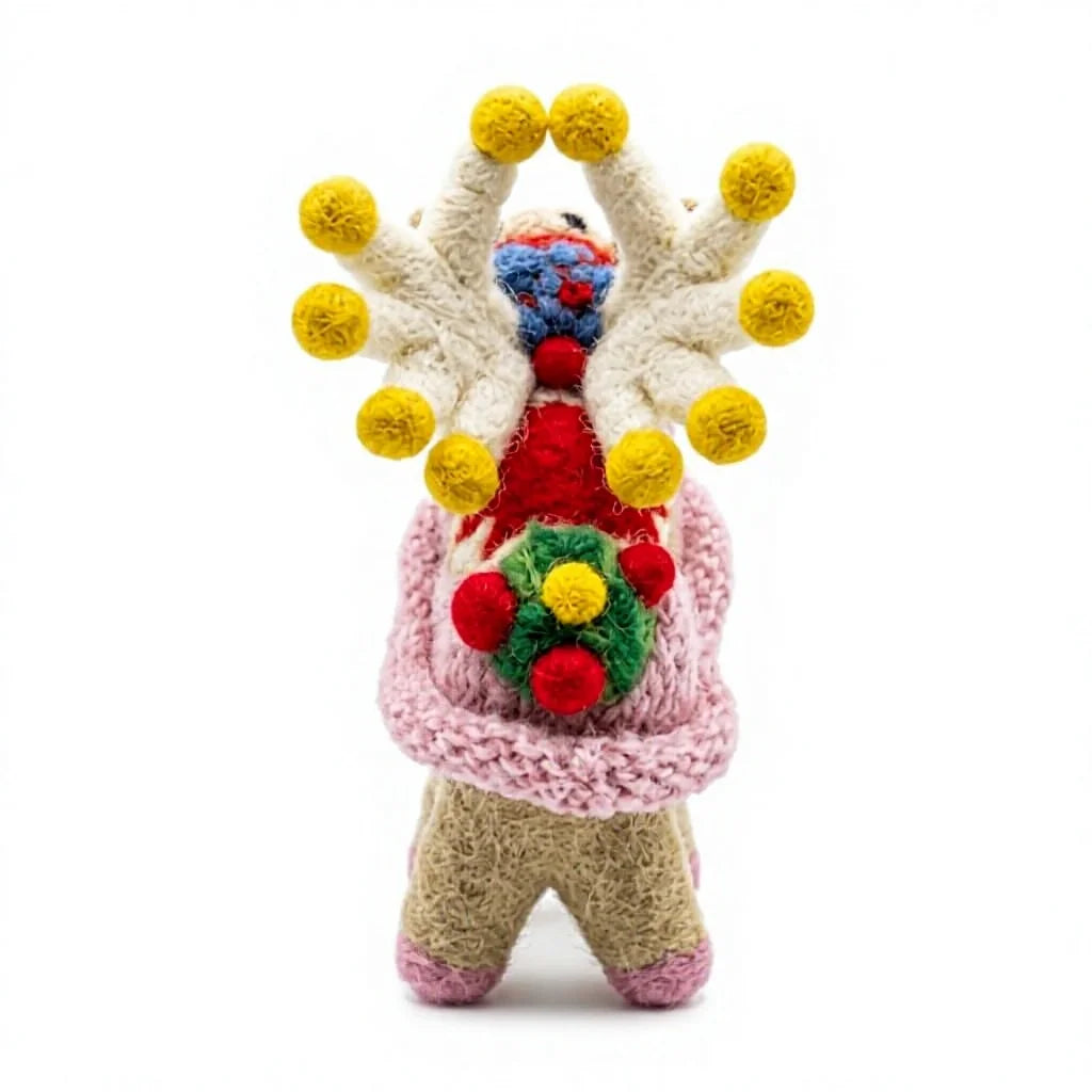 Felt Wool Reindeer Ornament Small Cartoon Christmas Decoration with Ribbon and Pom Pom Antlers – view 4