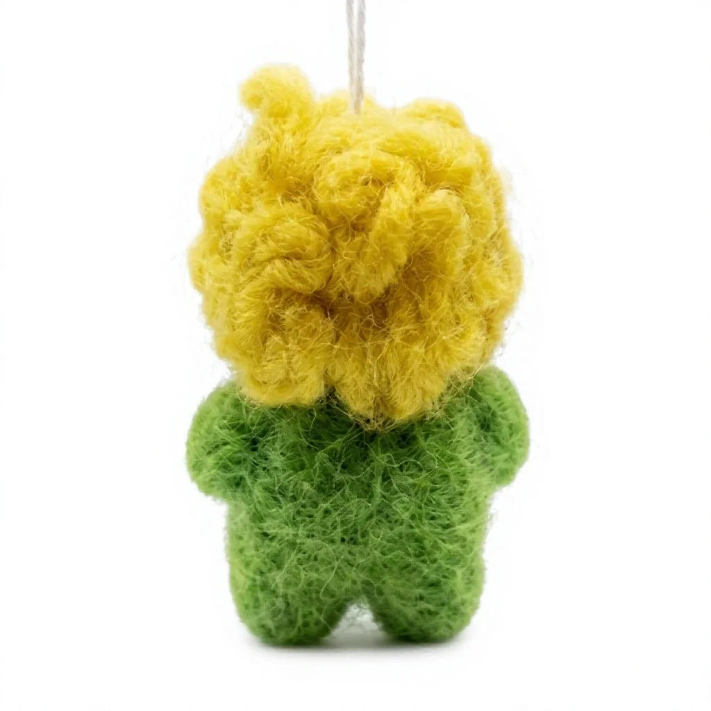 Felt Wool Blonde Character Doll Ornament Green with Embroidery Cartoon Style Christmas Decor – view 4