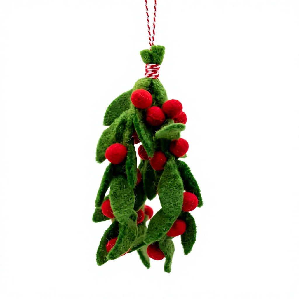 Felt Wool Mistletoe Garland with Red Berries Decorations – view 2