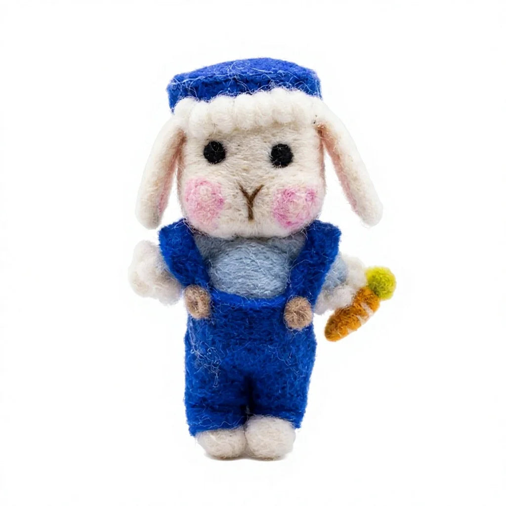 Felt Wool Bunny Ornament with Carrot Blue Overalls Cartoon Animal Christmas Decor – view 2