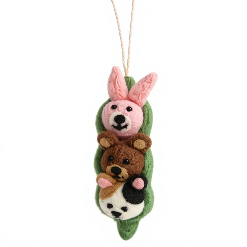 Felt Wool Pea Pod Animal Set Bunny Bear Panda Wall Hanging Christmas Decoration – view 3