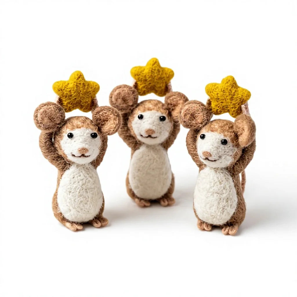 Felt Wool Needle Mouse Christmas Decoration with Star Toppe – handmade by Best Himalaya
