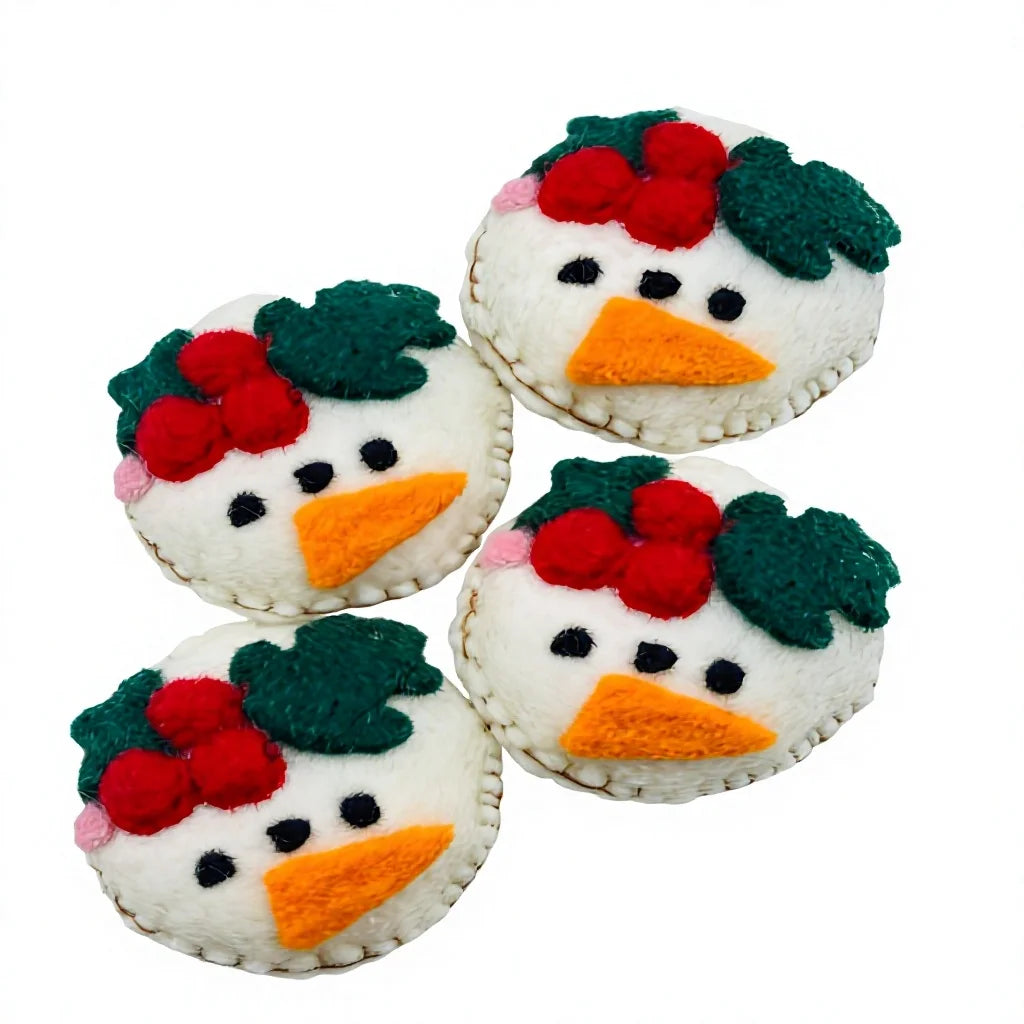 Felt Wool Snowman Ornament with Holly Embroidery Cartoon Christmas – handmade by Best Himalaya
