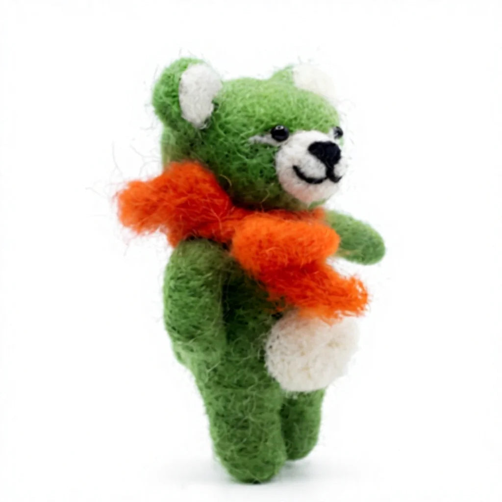 Felt Wool Green Felt Bear Ornament with Orange Scarf Wall Hanging Christmas Decoration – view 4