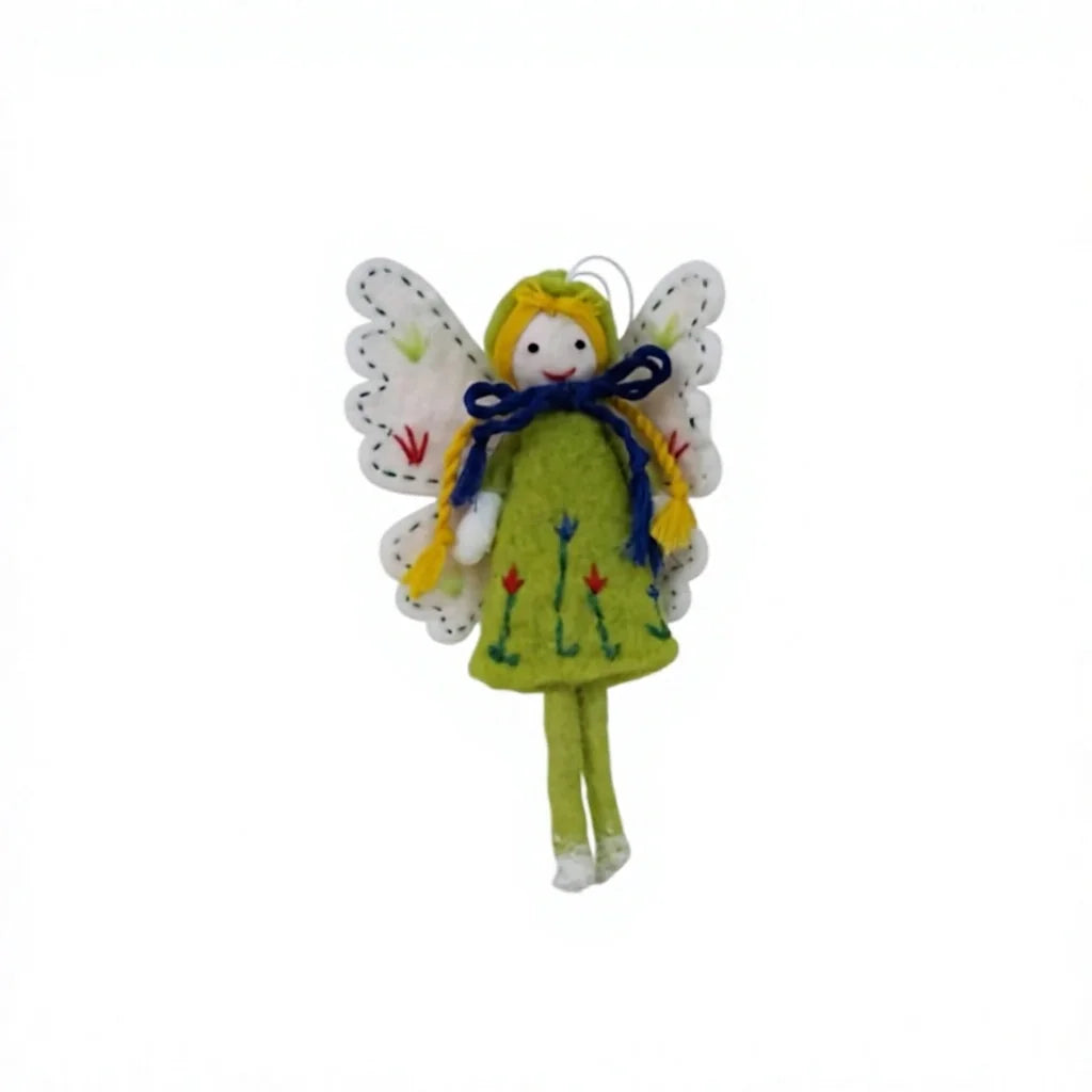 Felt Wool Fairy Angel Ornament with Embroidered Flowers and Wings – view 2