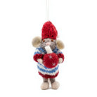 Felt Wool Christmas Mouse Ornament with Red Hat and Sweater Holding Bauble Wall Hanging Decor – view 2