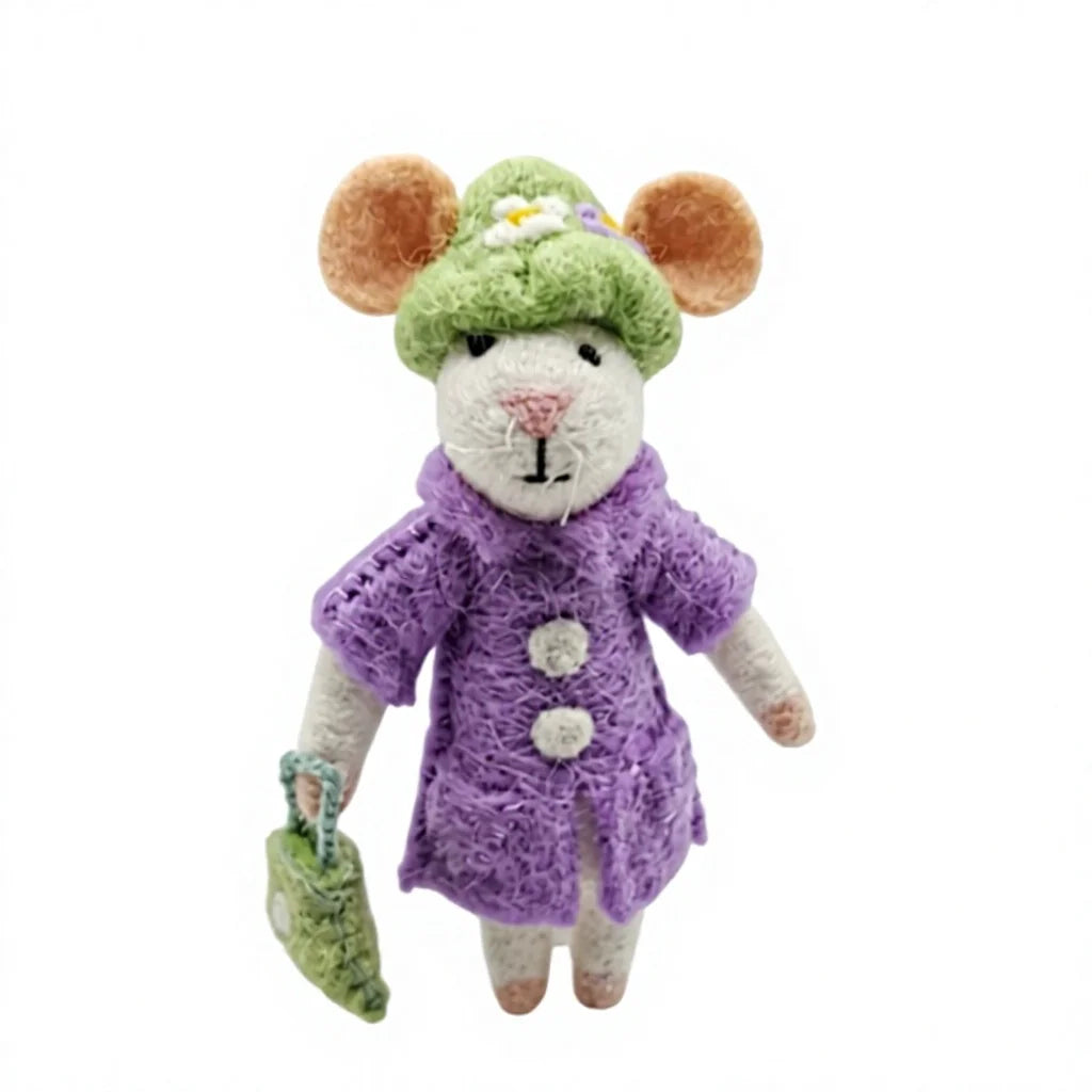 Felt Wool Mouse Dolls in Purple Coats Green Hats Cartoon Style Indoor Christmas Decoration – view 2