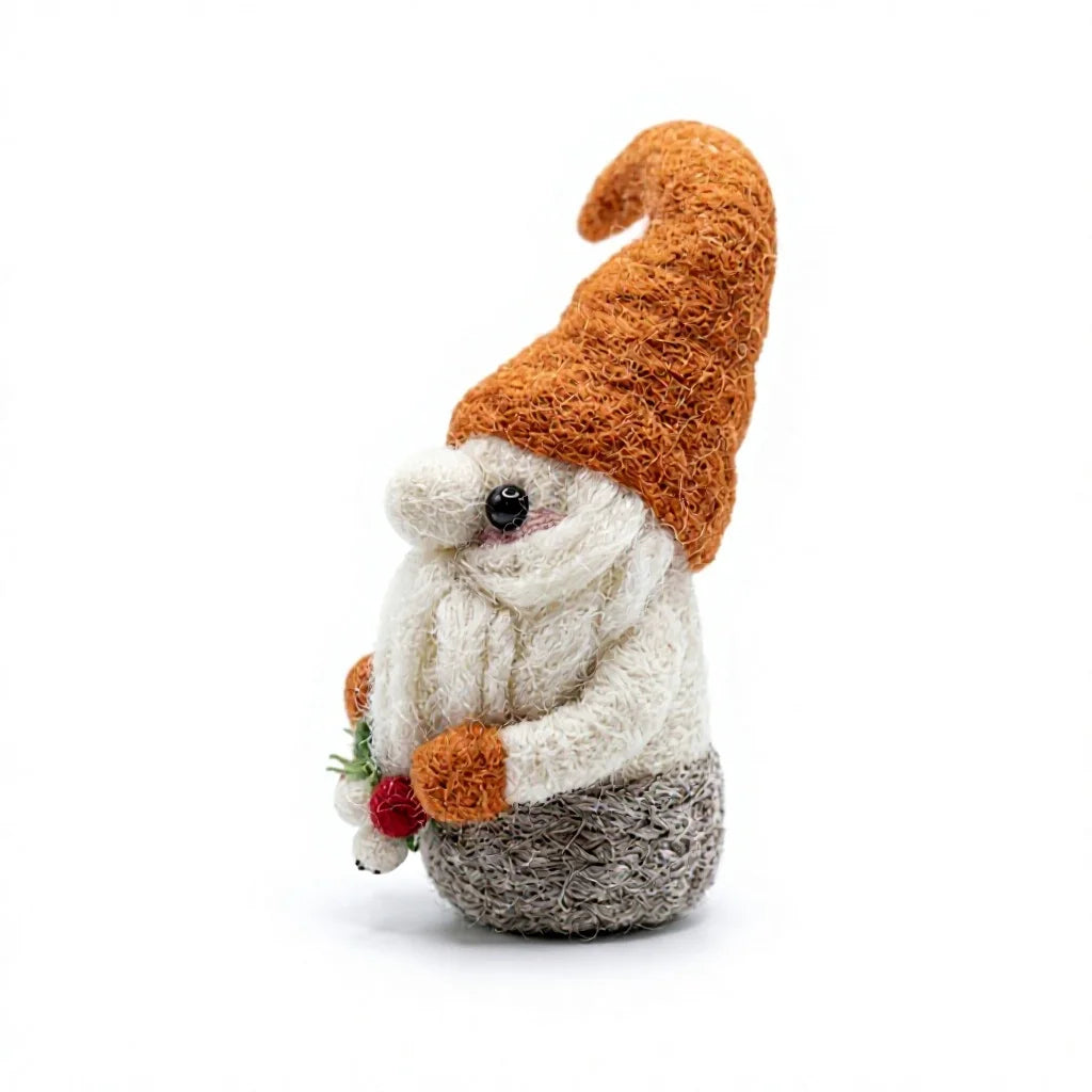 Felt Wool Faux Fur Christmas Gnome Ornament with Berries and Wreath Tabletop Decoration – view 3