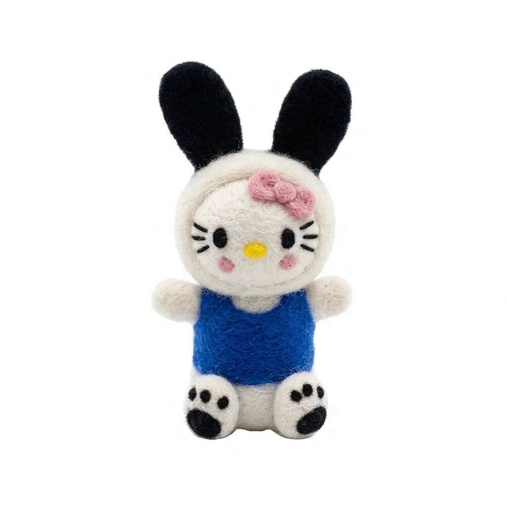 Felt Wool Bunny Doll with Pink Bow and Blue Dress Small Cartoon Animal Decor – view 2