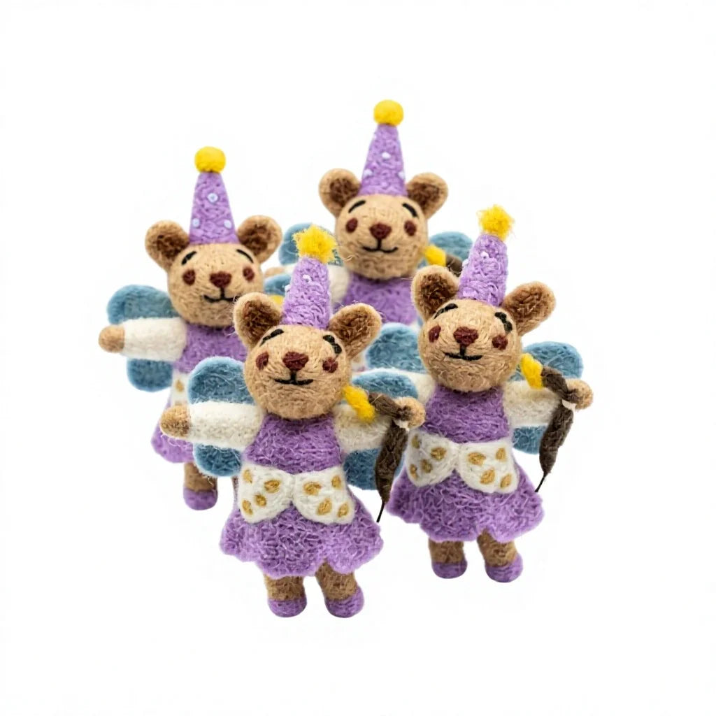Felt Wool Bear Fairy Ornament Purple Dress Angel Christmas Tree Decoration – handmade by Best Himalaya