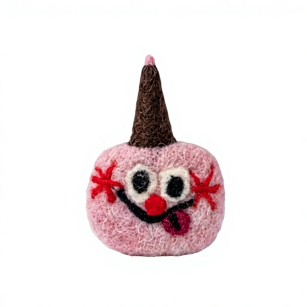 Felt Wool Whimsical Pink Clown Pumpkin Felt Ornament Handmade Cartoon Christmas Decoration Small Round Indoor Décor – view 2