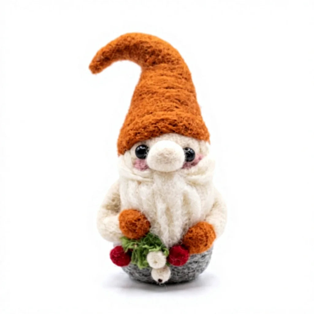 Felt Wool Faux Fur Christmas Gnome Ornament with Berries and Wreath Tabletop Decoration – view 2