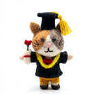 Felt Wool Graduation Cat Figurine with Cap and Rose Small Animal Decor – view 2