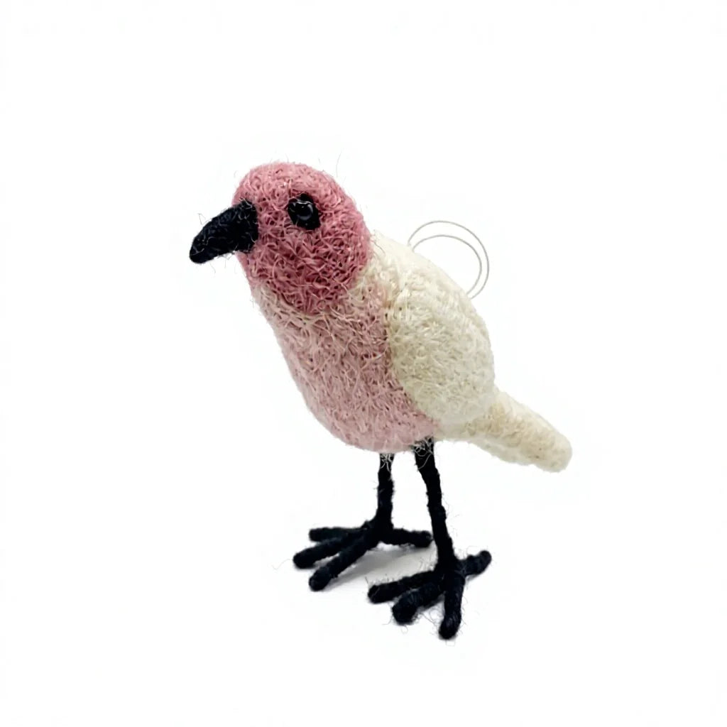 Felt Wool Bird Ornament Small Pink White Christmas Decoration – view 2