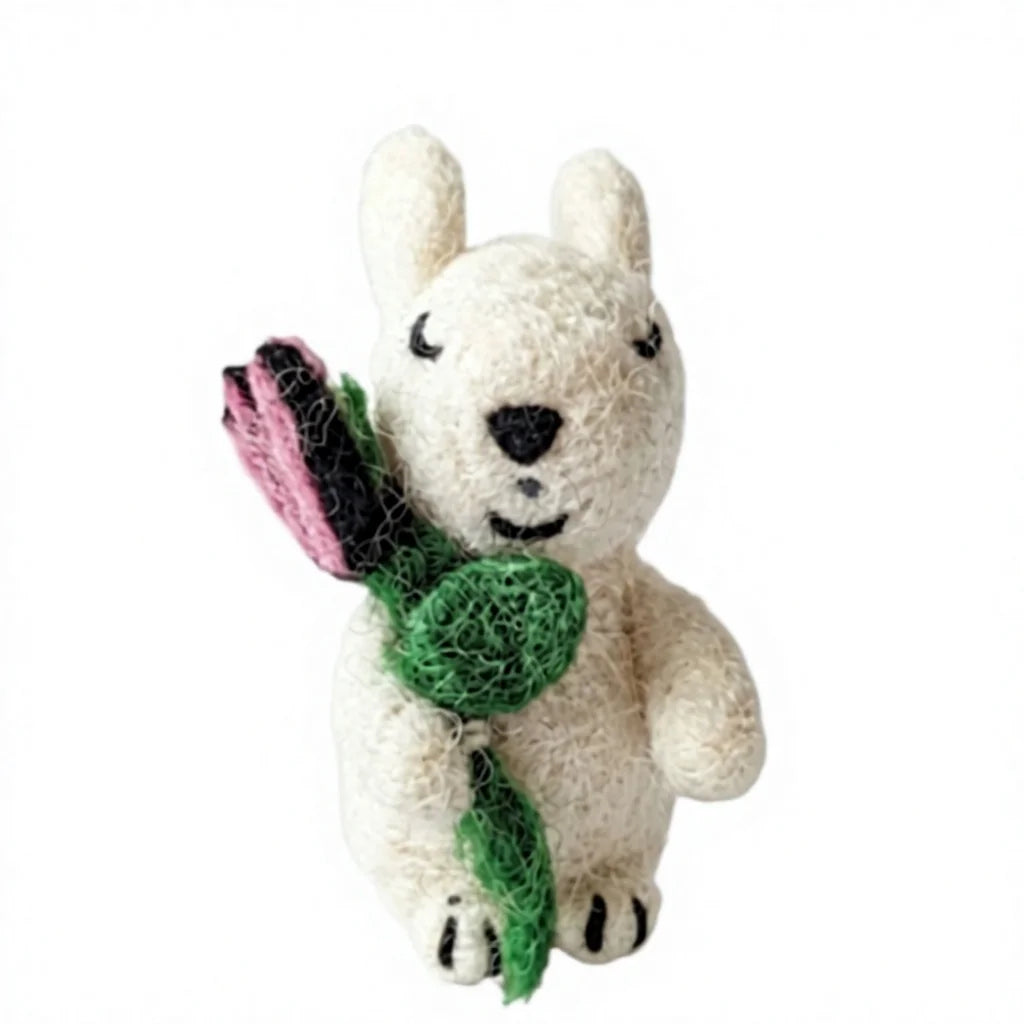 Felt Wool White Bunny Rabbit Decorations with Green Carrot and Pink Ears – view 2