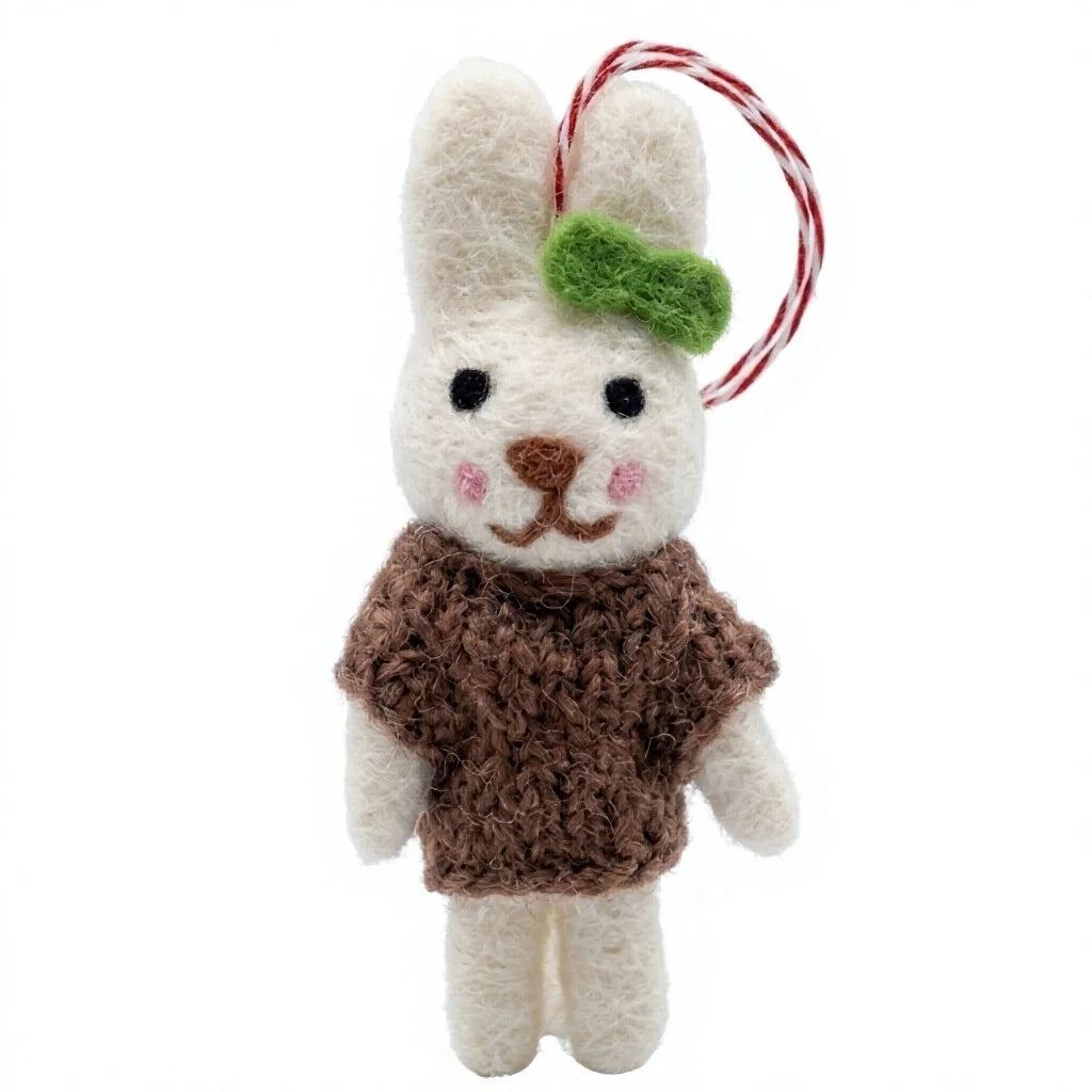 Felt Wool Rabbit Ornament with Green Headband Handmade Indoor Decoration – view 2