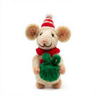 Felt Wool Mouse with Red Hat and Green Gift Sack Cartoon Animal Ornament Indoor Decor – view 2