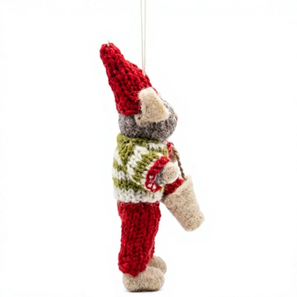 Felt Wool Mouse Doll Christmas Decoration with Red Hat and Bag – view 3