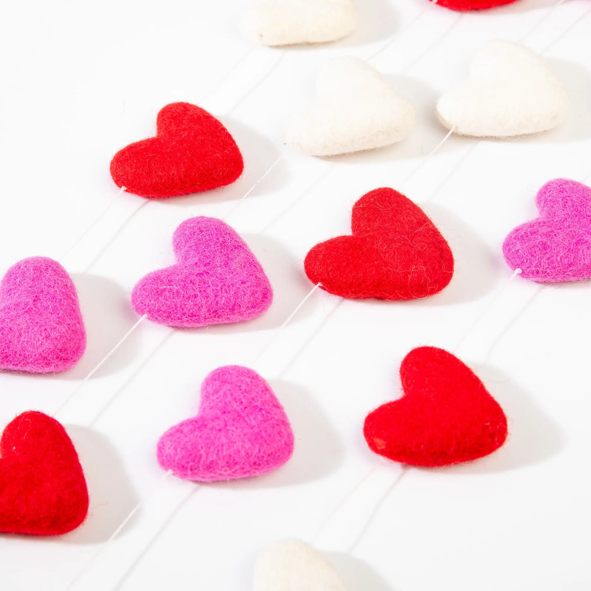 Heart Garland – Handmade in Nepal | Red, White & Pink Wool Felt Hearts for Valentine’s Day, Romantic Mantle & Love-Themed Décor Best Himalaya