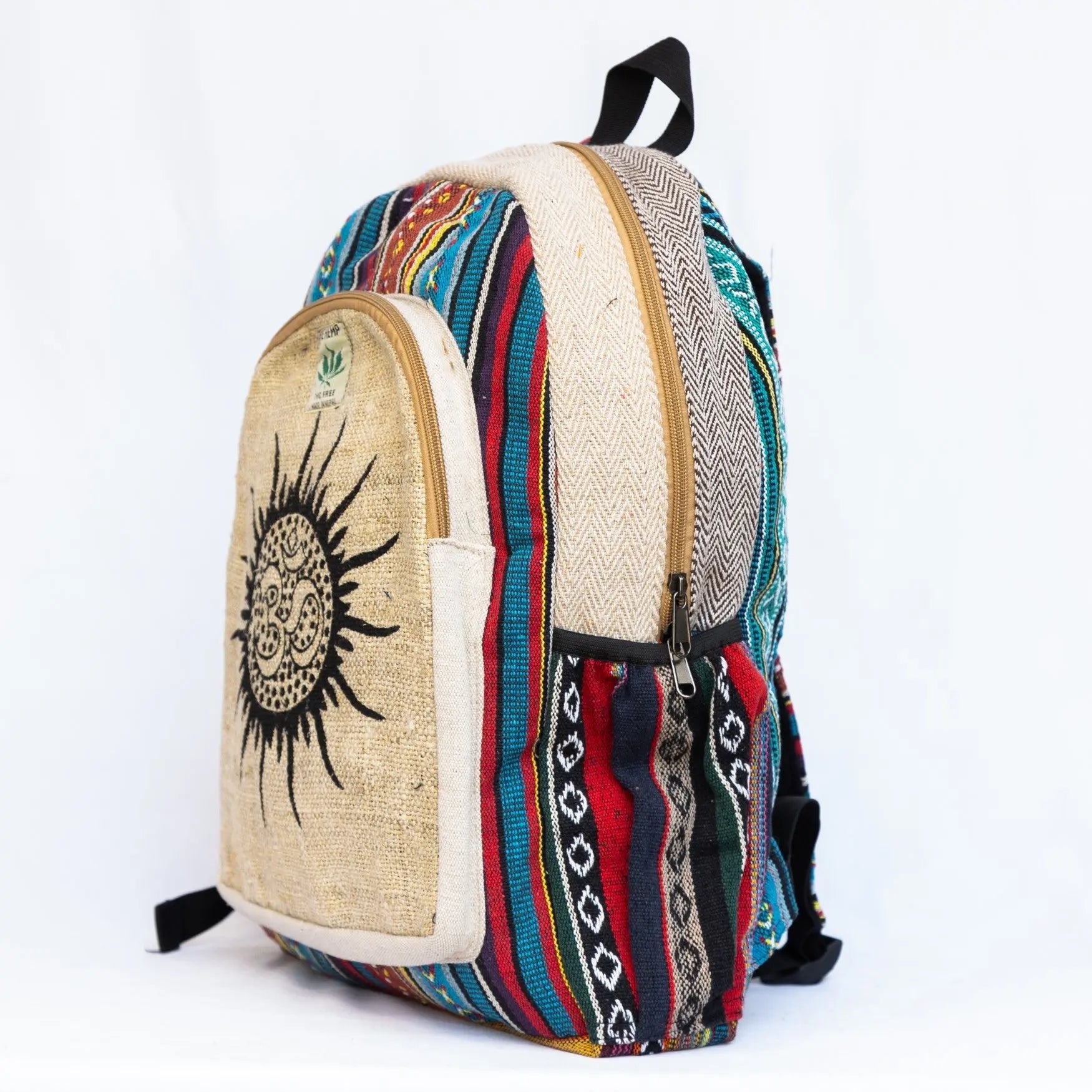 Hemp Backpack Sun & Ohm Needled Pattern - Best Himalaya