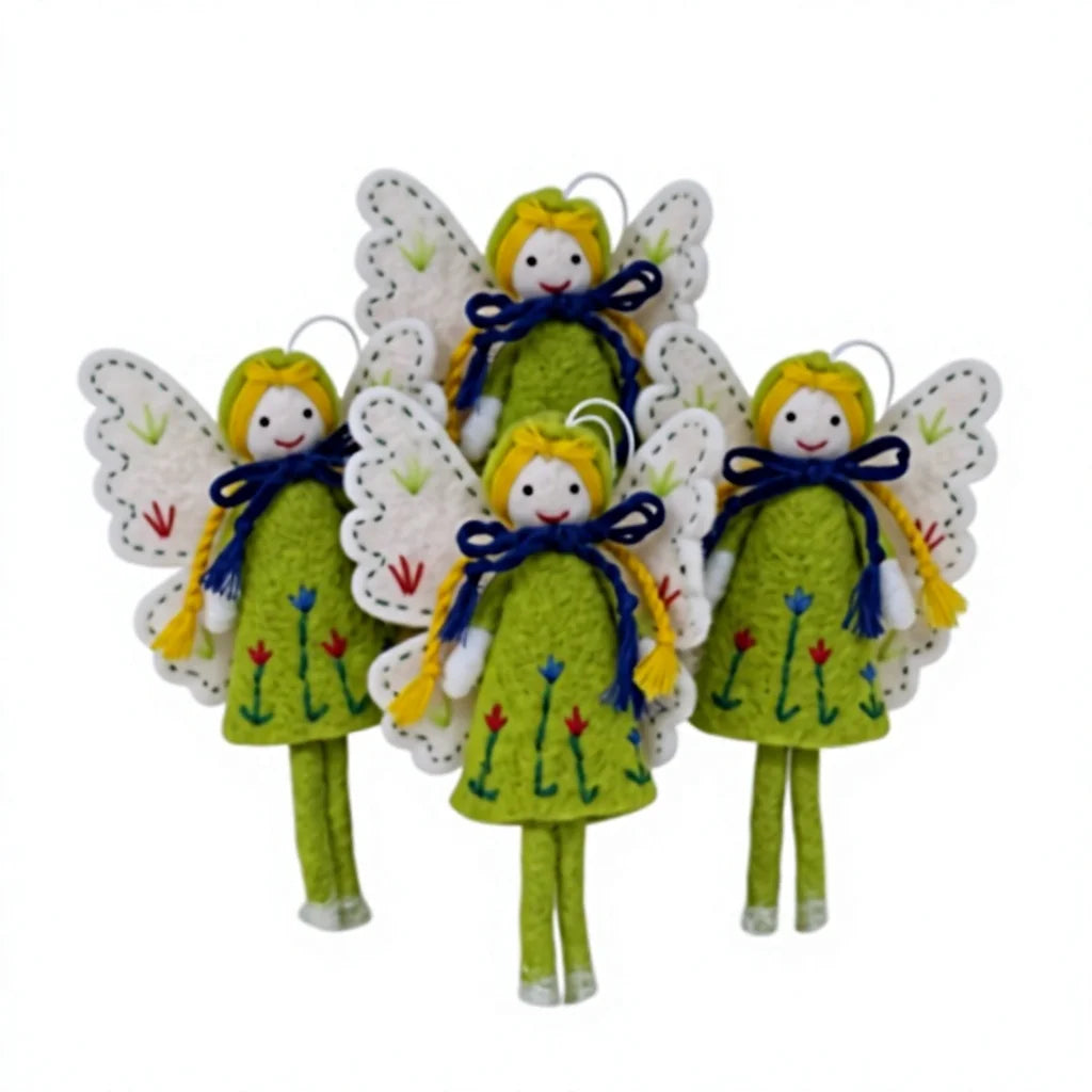 Felt Wool Fairy Angel Ornament with Embroidered Flowers and Wings – handmade by Best Himalaya