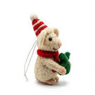 Felt Wool Mouse with Red Hat and Green Gift Sack Cartoon Animal Ornament Indoor Decor – view 3