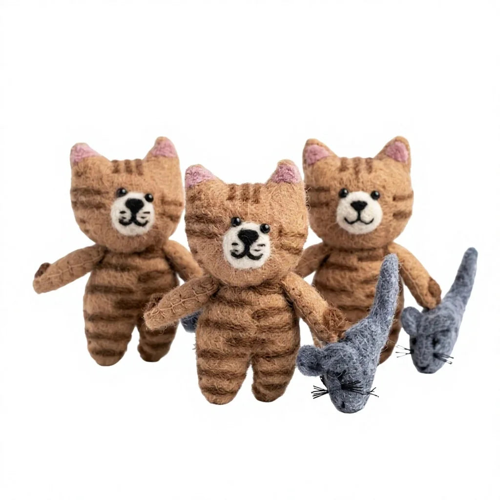 Felt Wool Cat and Mouse Ornament Set Needle Felted Animal Hanging Decor – handmade by Best Himalaya