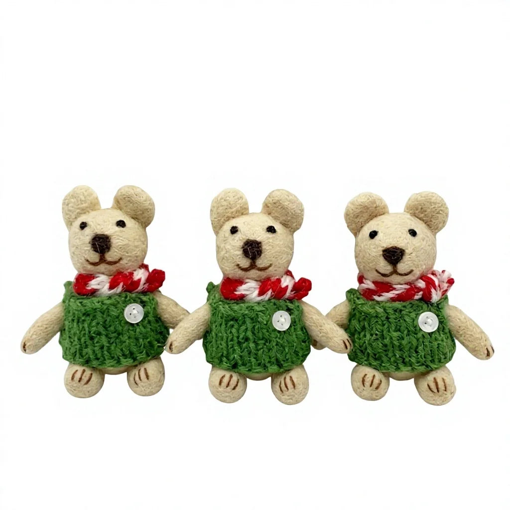 Felt Wool Christmas Mouse Ornament with Green Sweater and Red Scarf Wall Hanging Decor – handmade by Best Himalaya