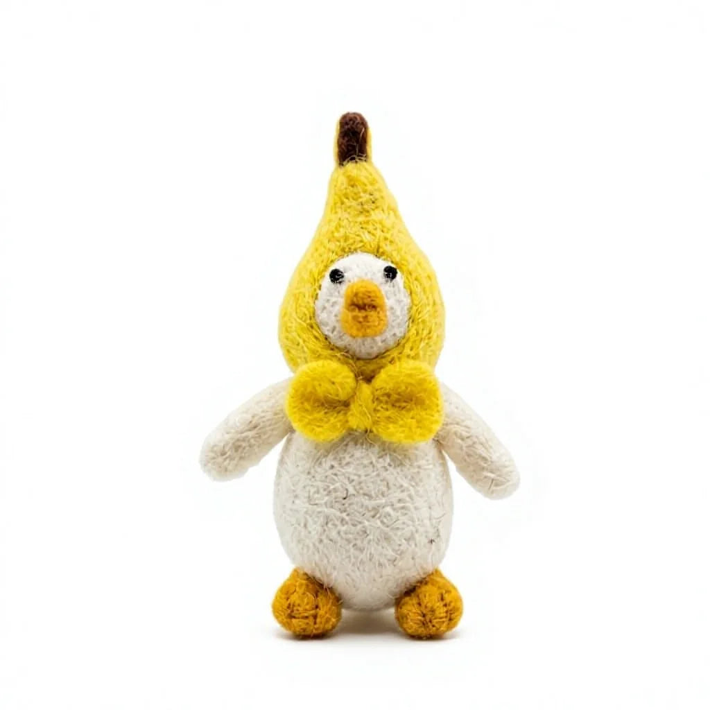 Felt Wool Duck Plush Toy with Yellow Hood and Bow Tie Handmade Cartoon Bird Decor – view 2