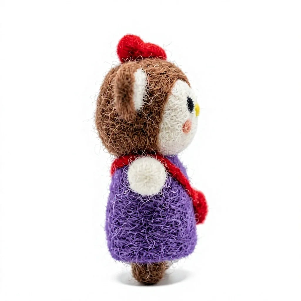 Felt Wool Monkey Dolls with Red Berets and Purple Dresses Cartoon Christmas Decoration – view 3