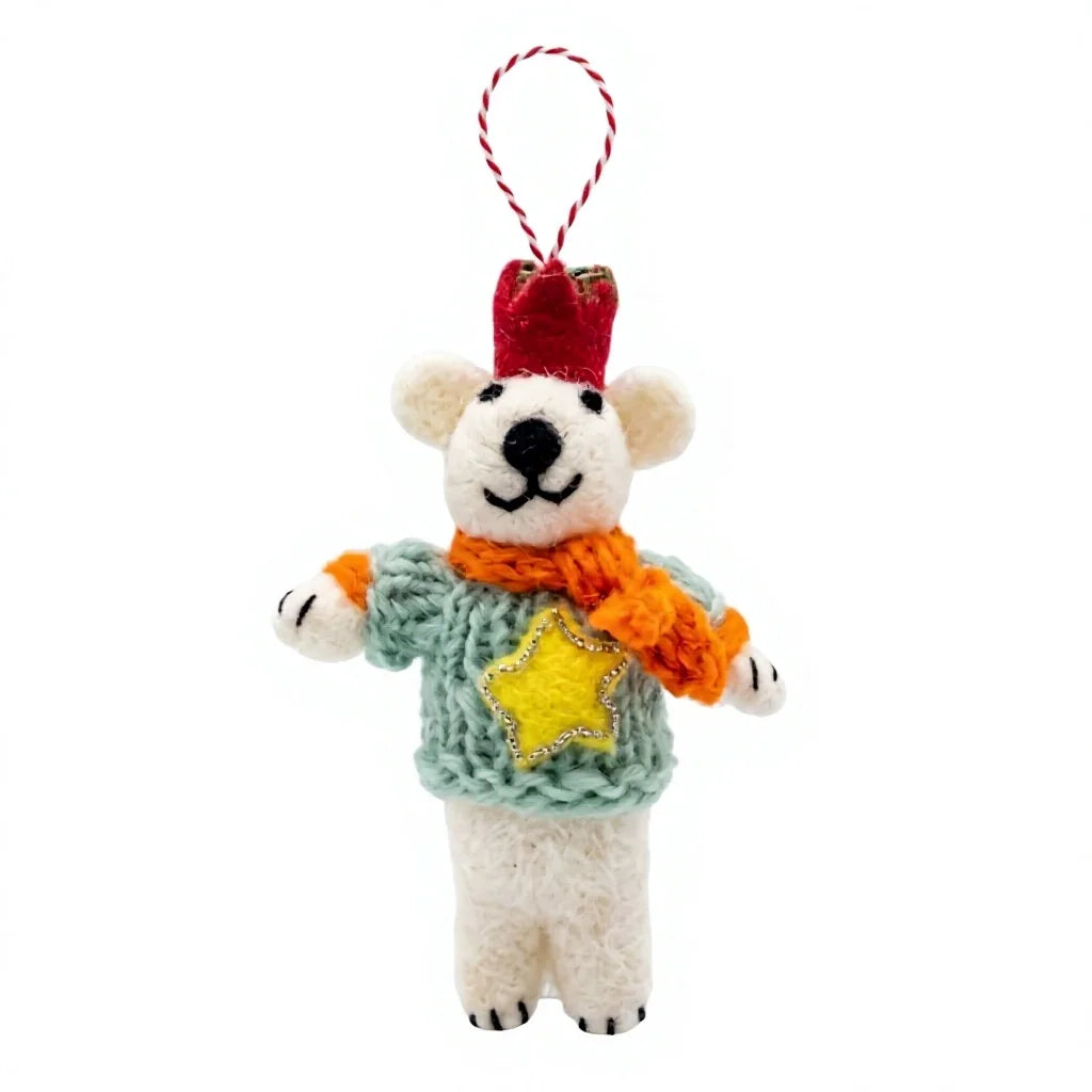 Felt Wool Christmas Mouse Ornament with Scarf Star Hat Small Animal Decor – view 2