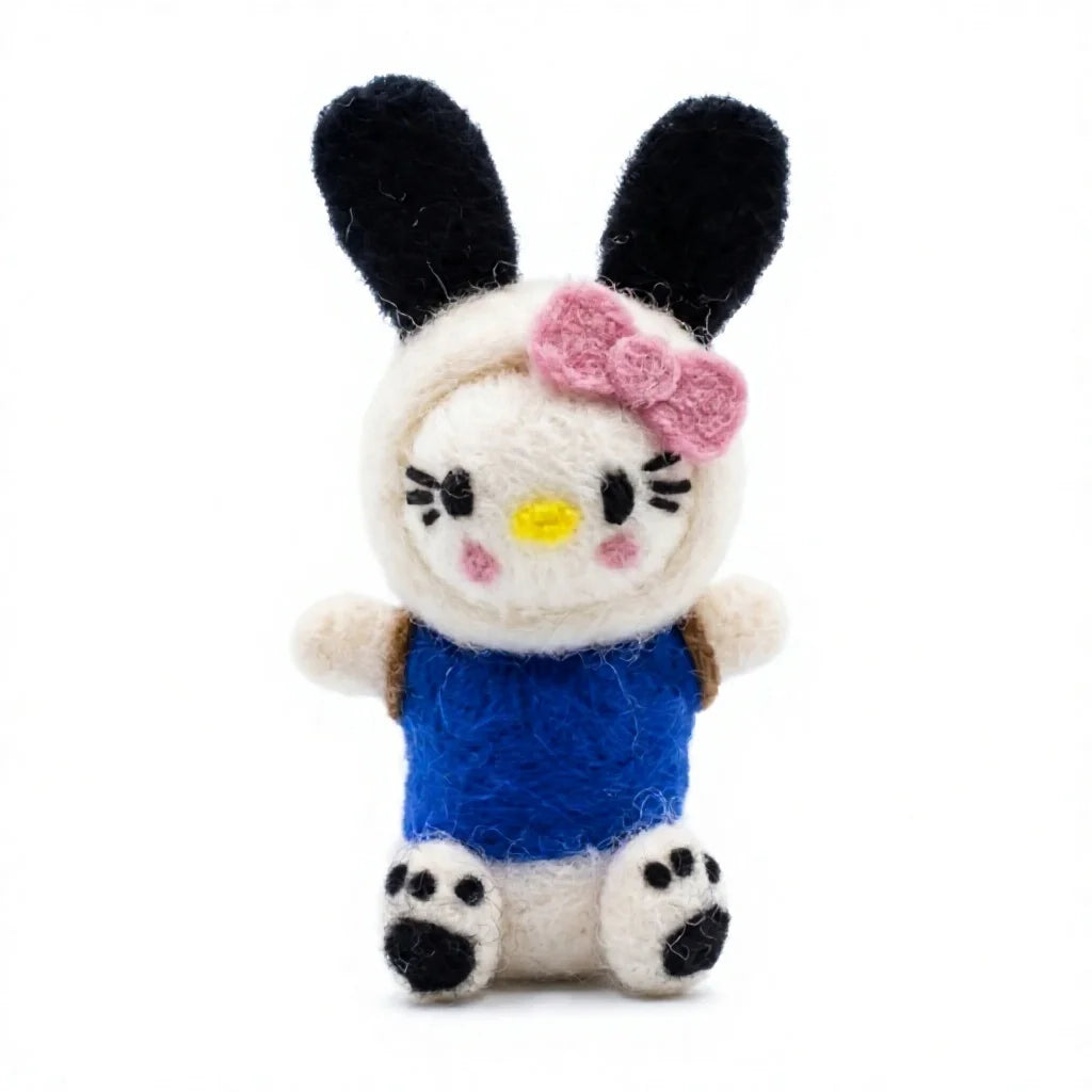 Felt Wool Bunny Doll with Pink Bow Blue Dress Small Cartoon Christmas Decor – view 2