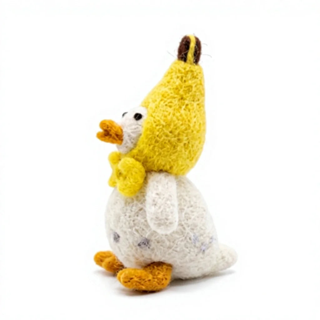 Felt Wool Duck Plush Toy with Yellow Hood and Bow Tie Handmade Cartoon Bird Decor – view 3
