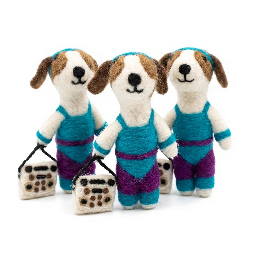 Felt Wool Dog Ornament Set with Basket Cartoon Animal Christmas Decor – handmade by Best Himalaya