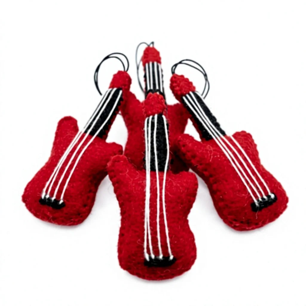 Felt Wool Red Guitar Christmas Ornament Wall Hanging Indoor Decoration – handmade by Best Himalaya