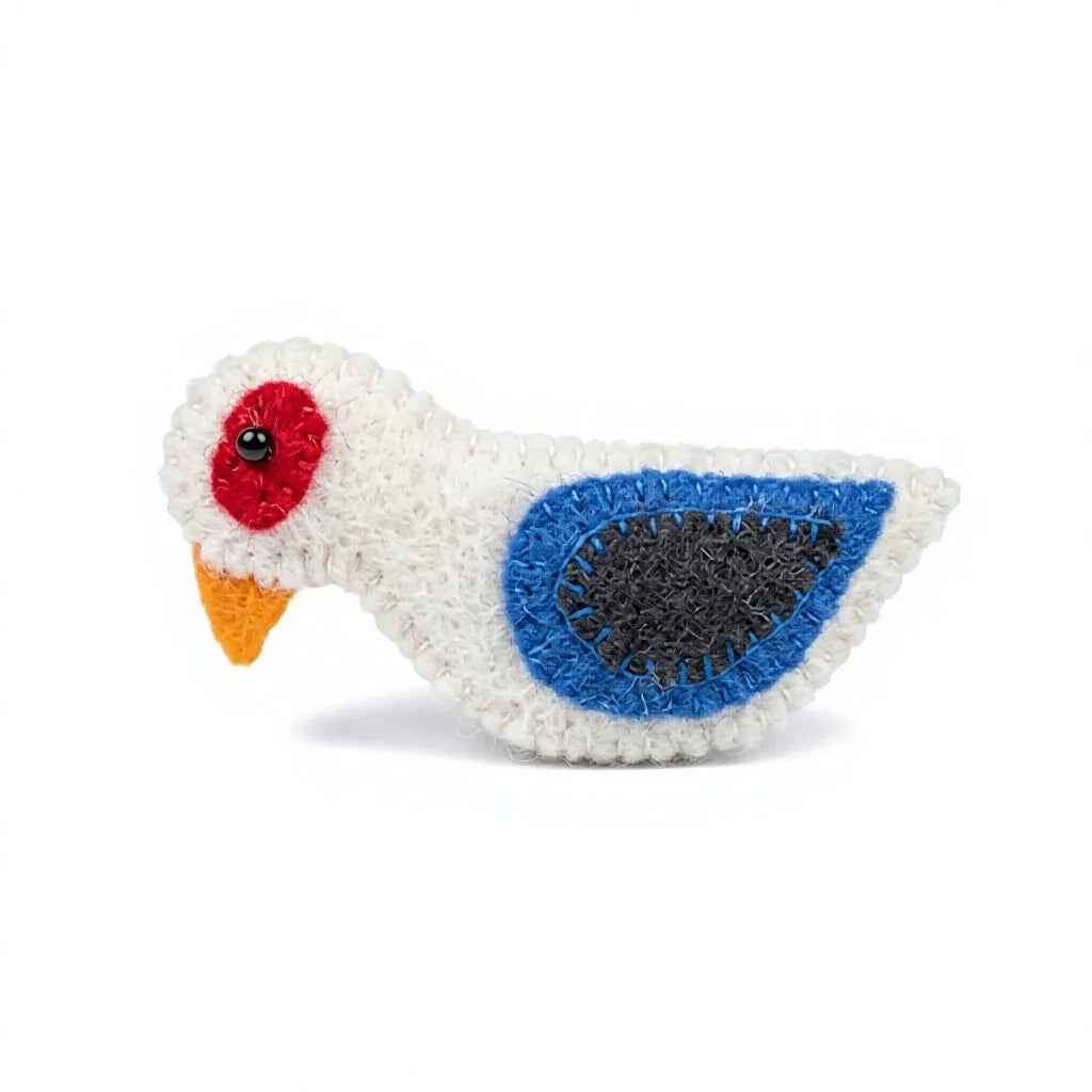 Felt Wool Bird Ornament White with Blue Wings and Red Eyes Small Christmas Decor – view 2