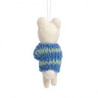 Felt Wool Bear Ornament with Pink Flower and Blue Sweater – view 4