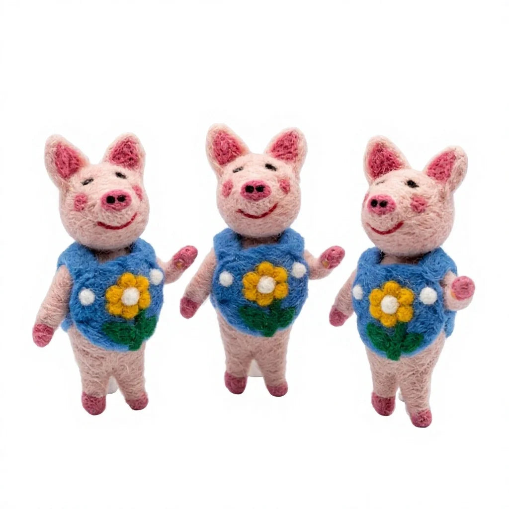 Felt Wool Pig with Flower Vest Wool Animal Toy Small Cartoon Indoor Christmas Decor – handmade by Best Himalaya