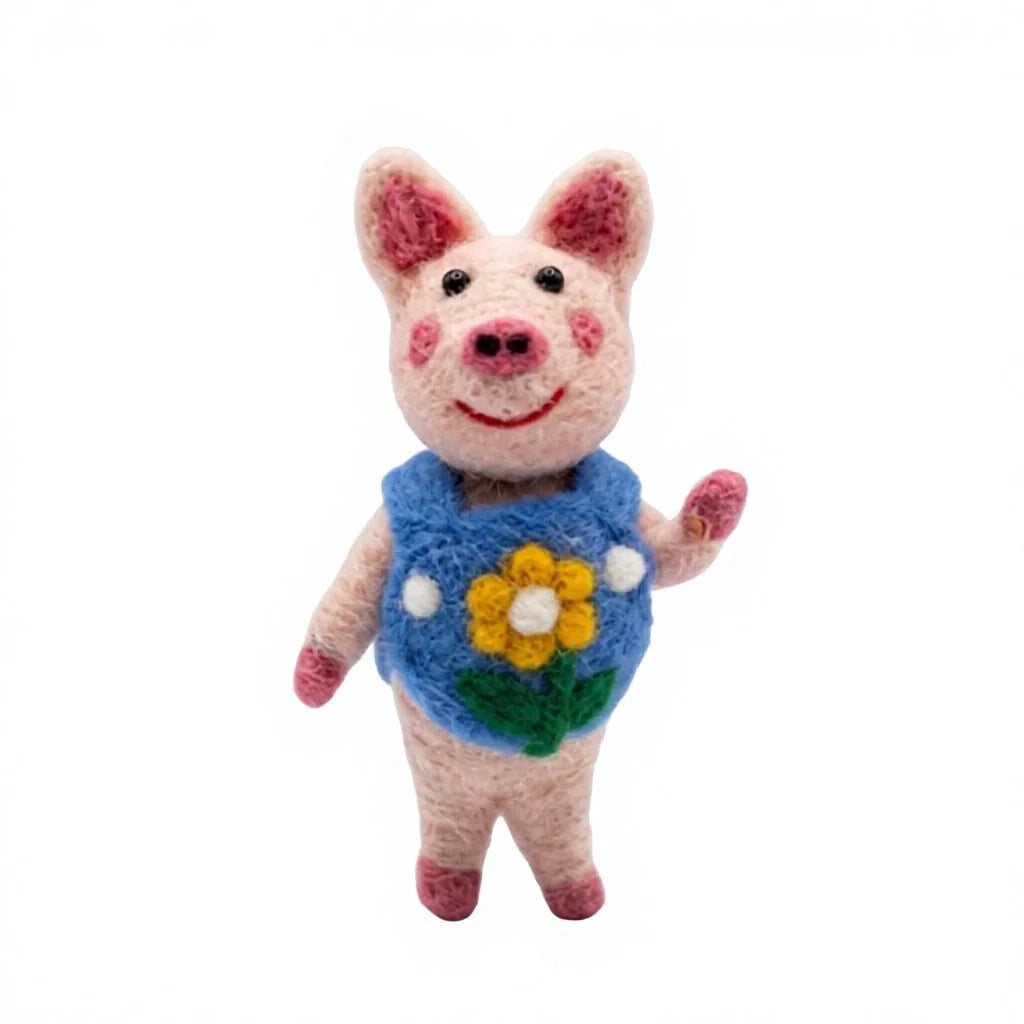 Felt Wool Pig with Flower Vest Wool Animal Toy Small Cartoon Indoor Christmas Decor – view 2