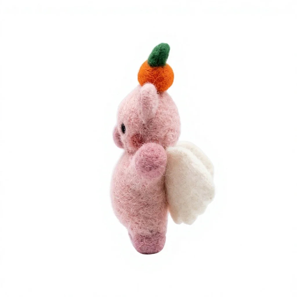 Felt Wool Pink Pig Angel Ornament with Pumpkin Top Handmade Felt Christmas Decor – view 3