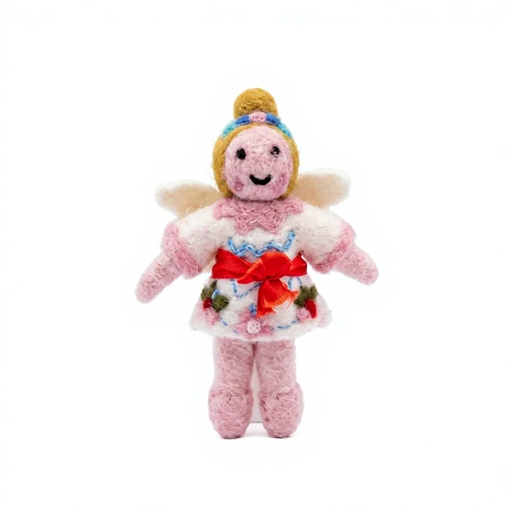Felt Wool Fairy Doll with Floral Dress and Wings Small Christmas Decor – view 2