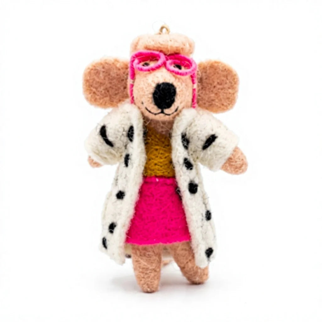 Felt Wool Mouse with Pink Glasses Coat Small Wall Hanging Animal Decor – view 2