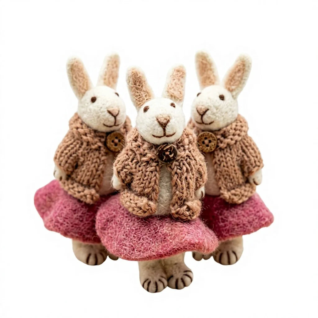 Felt Wool Rabbit Mushroom Ornament Small Cute Christmas Decoration – handmade by Best Himalaya