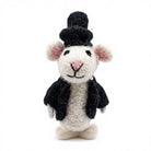 Felt Wool White Mouse Doll with Black Hat and Jacket Handmade Cartoon Animal Christmas Decoration – view 2