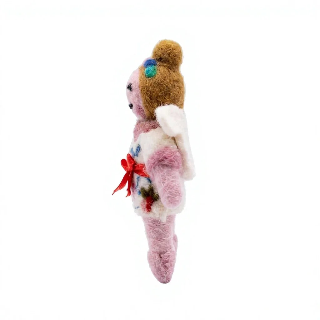 Felt Wool Fairy Doll with Floral Dress and Wings Small Christmas Decor – view 3